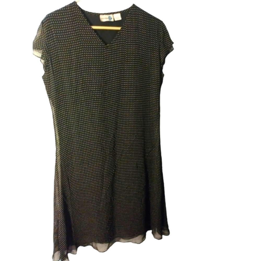 Vintage-90's Paul Harris Design Black & Tan Polka Dot Semi Sleeved Midi Dress M